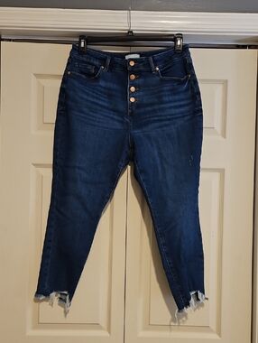 LOFT Dark Blue High-Rise Ankle Button-Fly Jeans